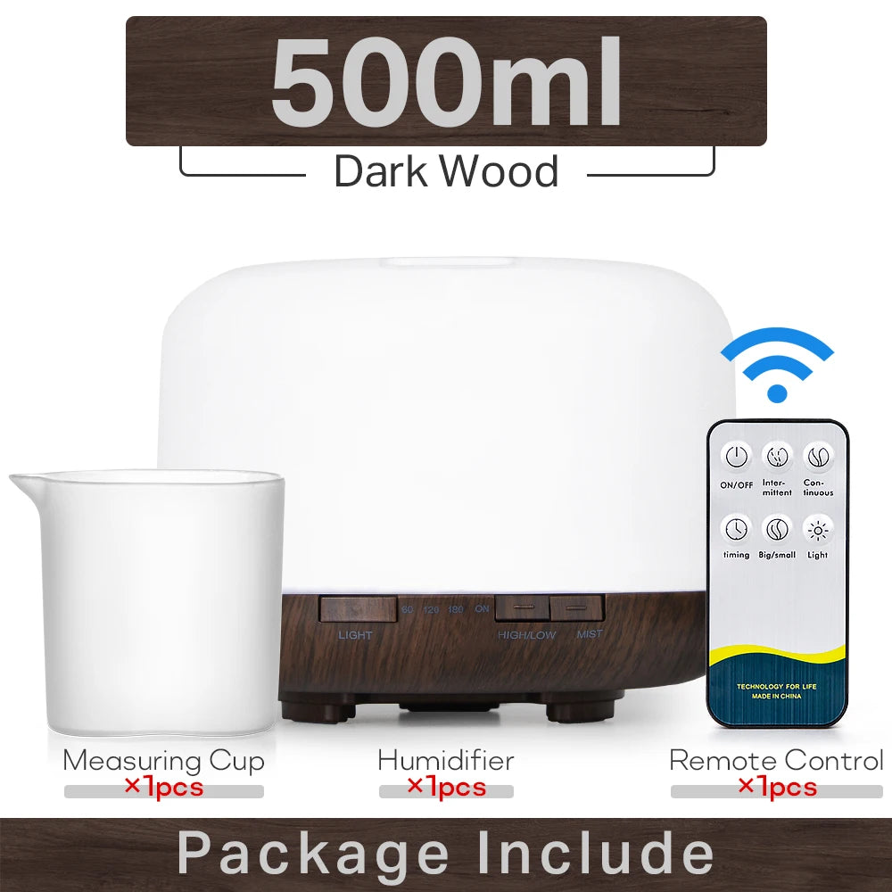 PureMist™ – Ultrasonic Aroma Diffuser & LED Humidifier with Remote (White & Wood Finish)