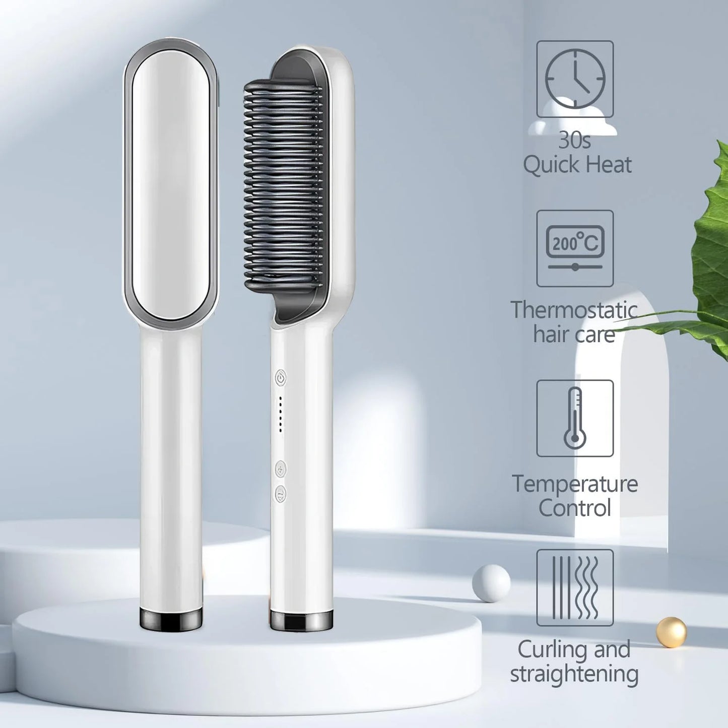 Ionéla™ – 2-in-1 Straightening & Curling Brush with Negative Ion