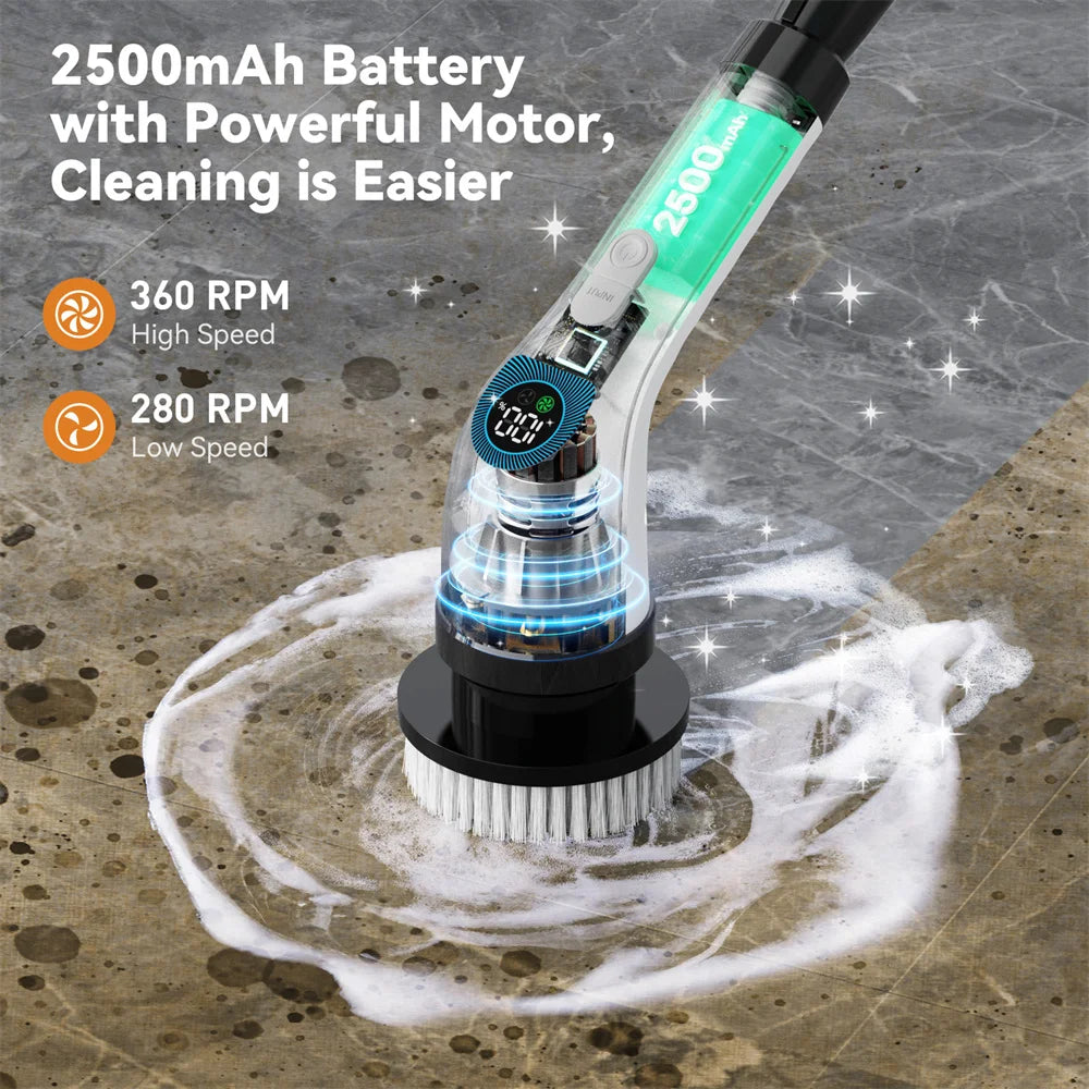 PureWhirl™ – Electric Spin Scrubber with Dual Speeds & Spray Function