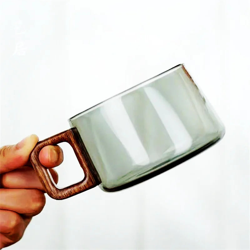 LatteLuxe™ – 200ml Heat-Resistant Glass Coffee Mug with Wooden Tray & Spoon