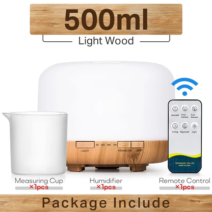 PureMist™ – Ultrasonic Aroma Diffuser & LED Humidifier with Remote (White & Wood Finish)