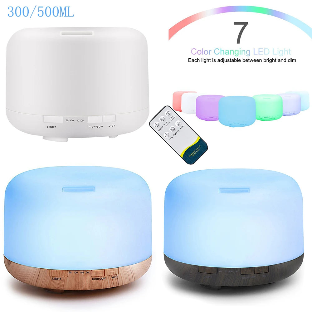 PureMist™ – Ultrasonic Aroma Diffuser & LED Humidifier with Remote (White & Wood Finish)