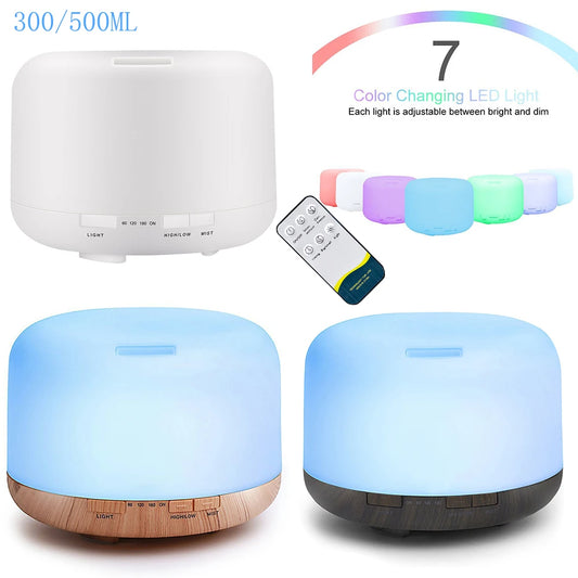 PureMist™ – Ultrasonic Aroma Diffuser & LED Humidifier with Remote (White & Wood Finish)