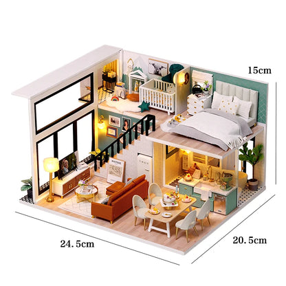 LuxeHaven™ Miniature Wooden Dollhouse – Elegant DIY Duplex Apartment 3D Puzzle with Exquisite Furniture