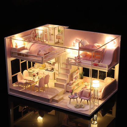 LuxeHaven™ Miniature Wooden Dollhouse – Elegant DIY Duplex Apartment 3D Puzzle with Exquisite Furniture