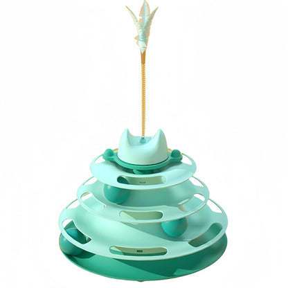 FelineGalaxy™ – Space-Inspired 4-Tier Cat Toy Tower with Rolling Balls & Feather Stick