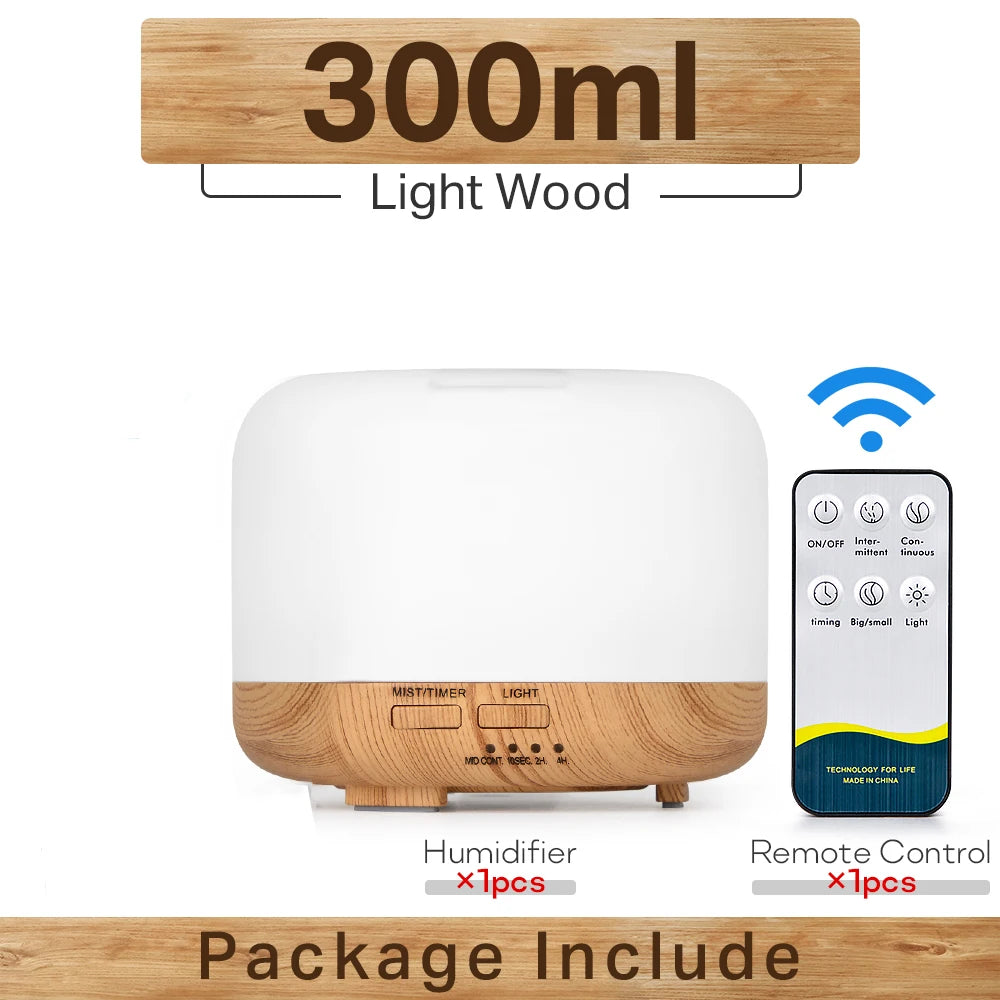 PureMist™ – Ultrasonic Aroma Diffuser & LED Humidifier with Remote (White & Wood Finish)