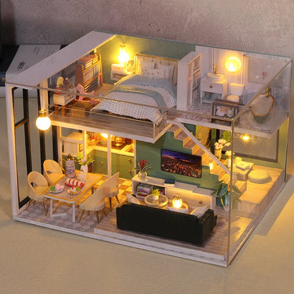 LuxeHaven™ Miniature Wooden Dollhouse – Elegant DIY Duplex Apartment 3D Puzzle with Exquisite Furniture