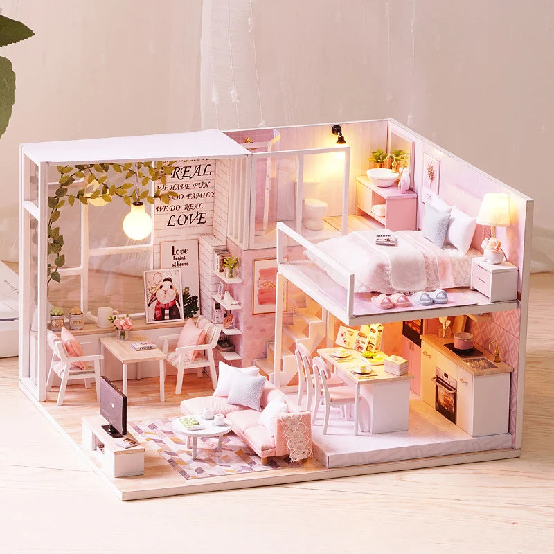 LuxeHaven™ Miniature Wooden Dollhouse – Elegant DIY Duplex Apartment 3D Puzzle with Exquisite Furniture