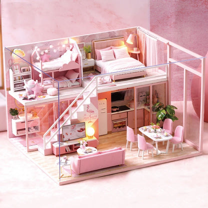 LuxeHaven™ Miniature Wooden Dollhouse – Elegant DIY Duplex Apartment 3D Puzzle with Exquisite Furniture