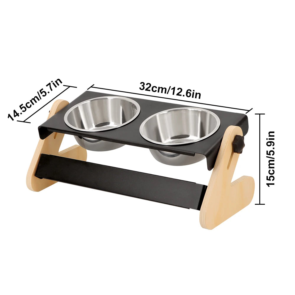FeastHaven™ Elevated Pet Bowls – Iron & Wood Stand with Removable Stainless Steel Dishes