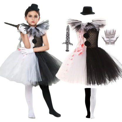 Grimtutu™ – Girls’ Halloween Killer Clown Dress-Up Costume