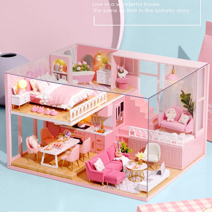 LuxeHaven™ Miniature Wooden Dollhouse – Elegant DIY Duplex Apartment 3D Puzzle with Exquisite Furniture