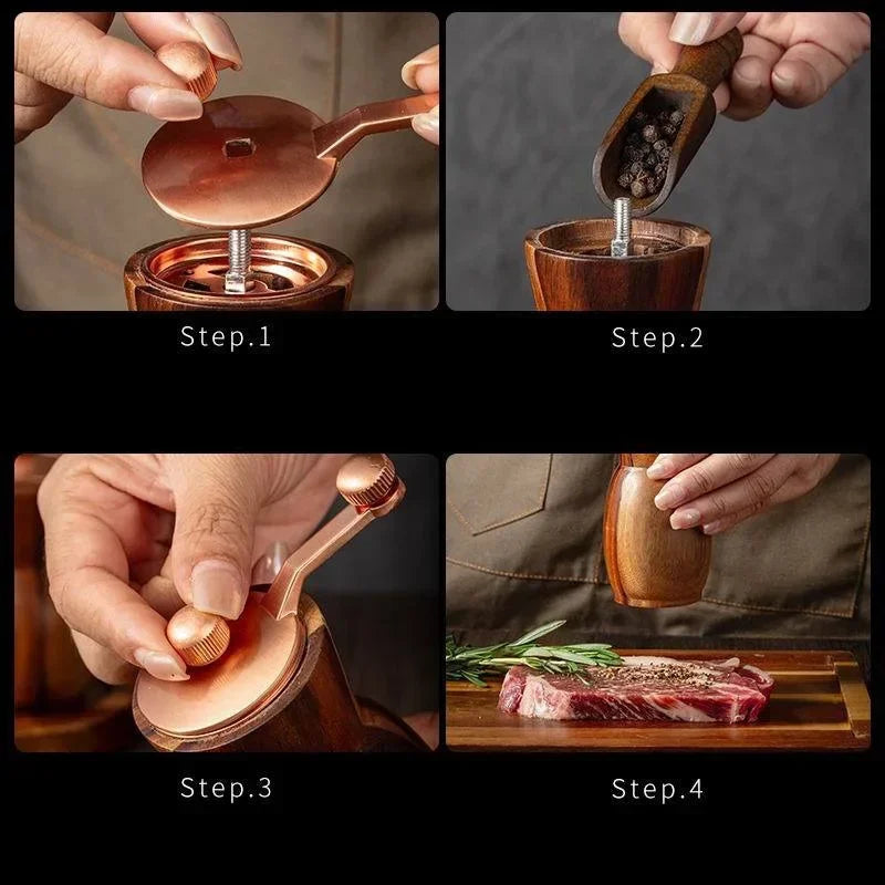 SpiceOak™ – Wooden Pepper & Salt Grinder Set with Base