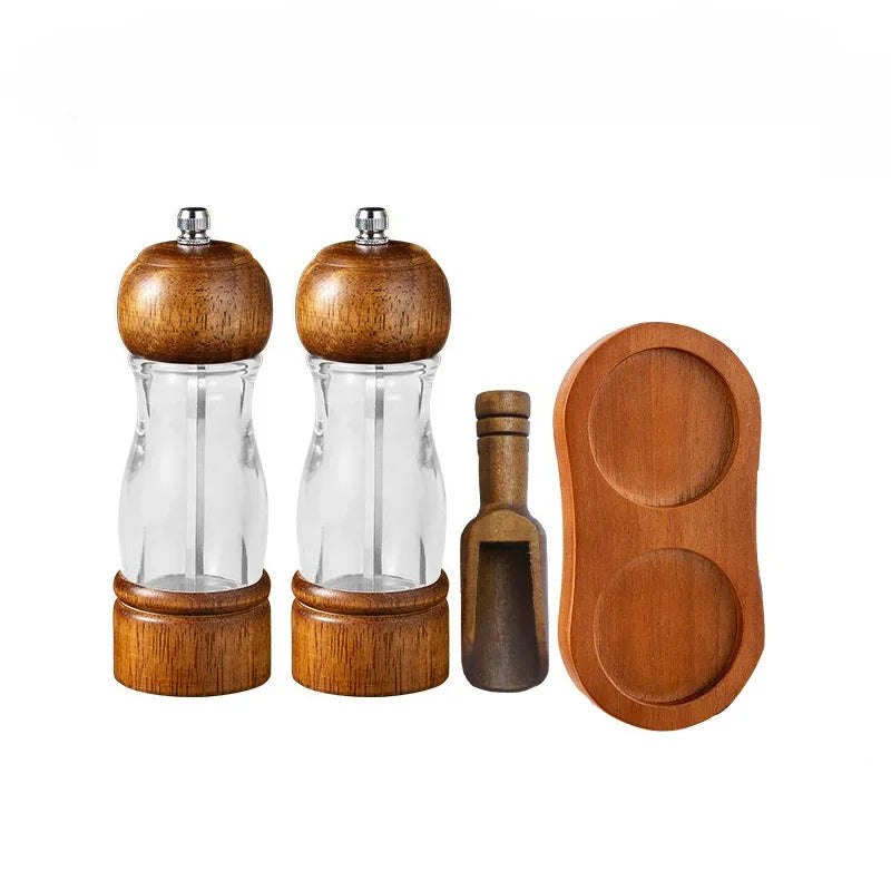SpiceLoom™ – Retro Wooden Pepper Grinder Set with Base