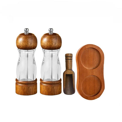 SpiceLoom™ – Retro Wooden Pepper Grinder Set with Base