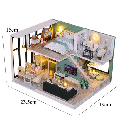 LuxeHaven™ Miniature Wooden Dollhouse – Elegant DIY Duplex Apartment 3D Puzzle with Exquisite Furniture