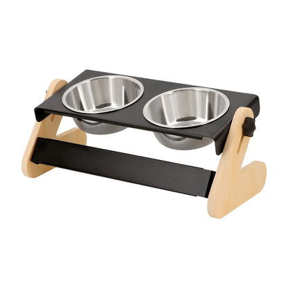 FeastHaven™ Elevated Pet Bowls – Iron & Wood Stand with Removable Stainless Steel Dishes