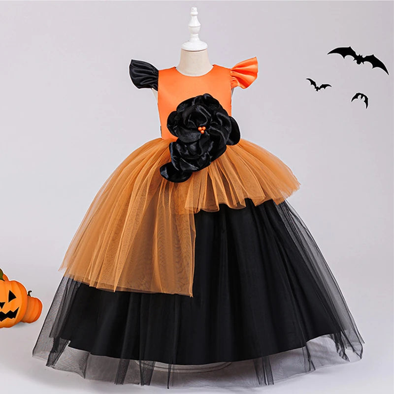Glowbelle™ – Pumpkin Witch Party Dress for Girls