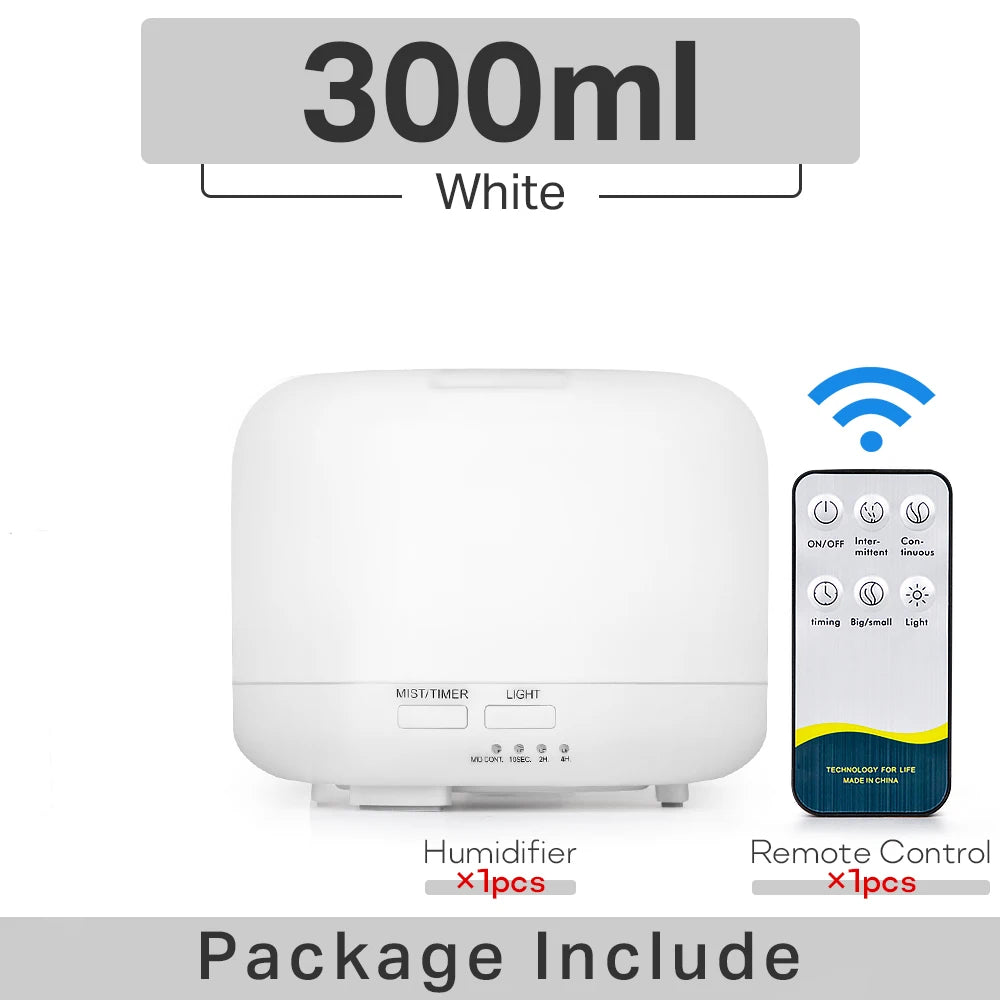 PureMist™ – Ultrasonic Aroma Diffuser & LED Humidifier with Remote (White & Wood Finish)