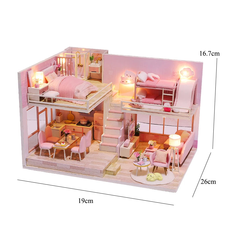 LuxeHaven™ Miniature Wooden Dollhouse – Elegant DIY Duplex Apartment 3D Puzzle with Exquisite Furniture