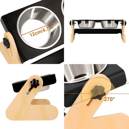FeastHaven™ Elevated Pet Bowls – Iron & Wood Stand with Removable Stainless Steel Dishes