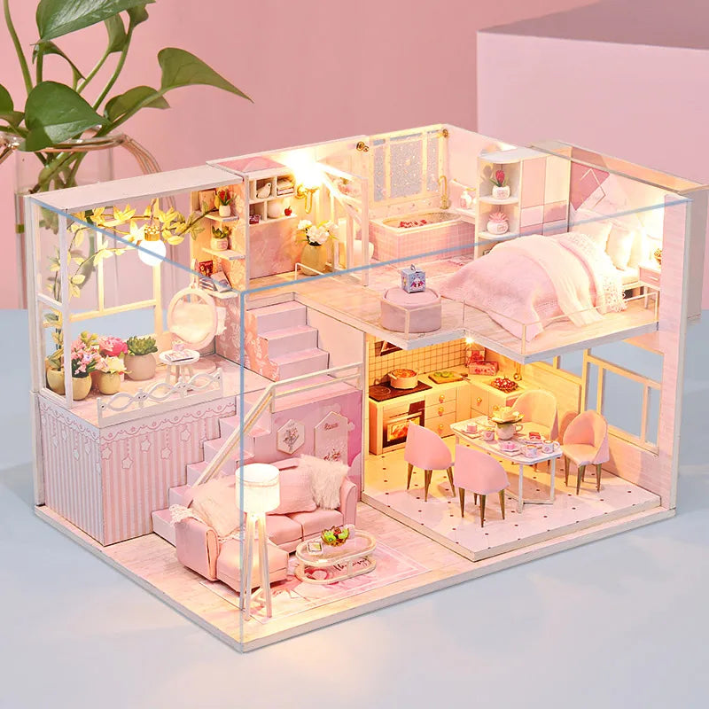 LuxeHaven™ Miniature Wooden Dollhouse – Elegant DIY Duplex Apartment 3D Puzzle with Exquisite Furniture
