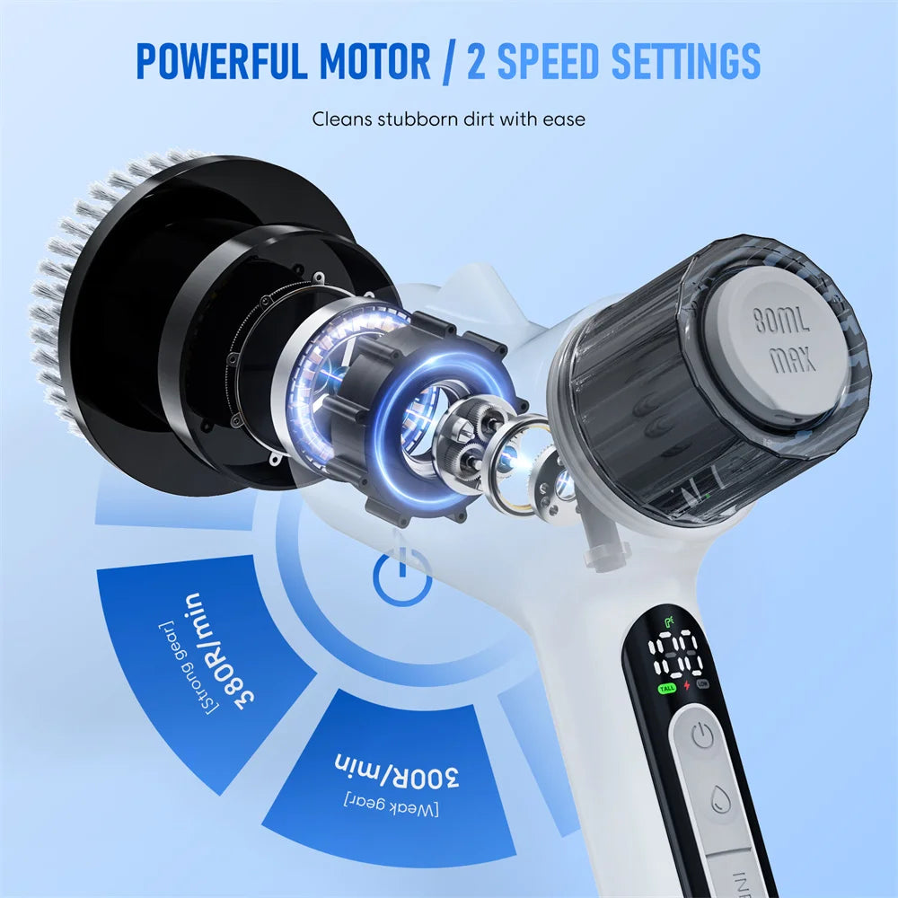 PureWhirl™ – Electric Spin Scrubber with Dual Speeds & Spray Function