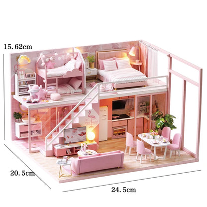 LuxeHaven™ Miniature Wooden Dollhouse – Elegant DIY Duplex Apartment 3D Puzzle with Exquisite Furniture