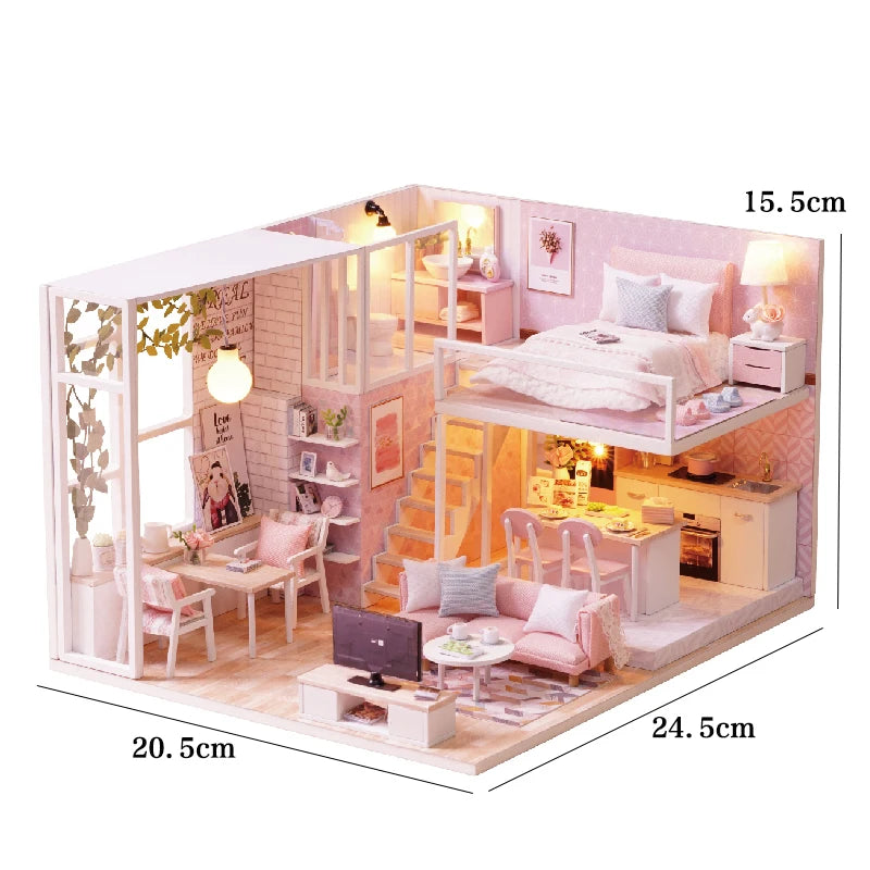 LuxeHaven™ Miniature Wooden Dollhouse – Elegant DIY Duplex Apartment 3D Puzzle with Exquisite Furniture
