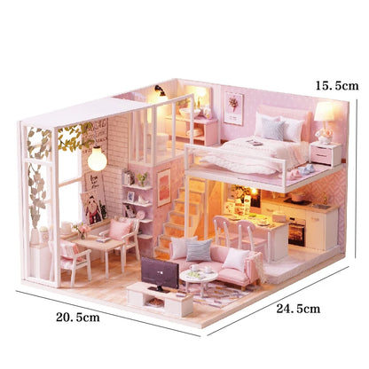 LuxeHaven™ Miniature Wooden Dollhouse – Elegant DIY Duplex Apartment 3D Puzzle with Exquisite Furniture