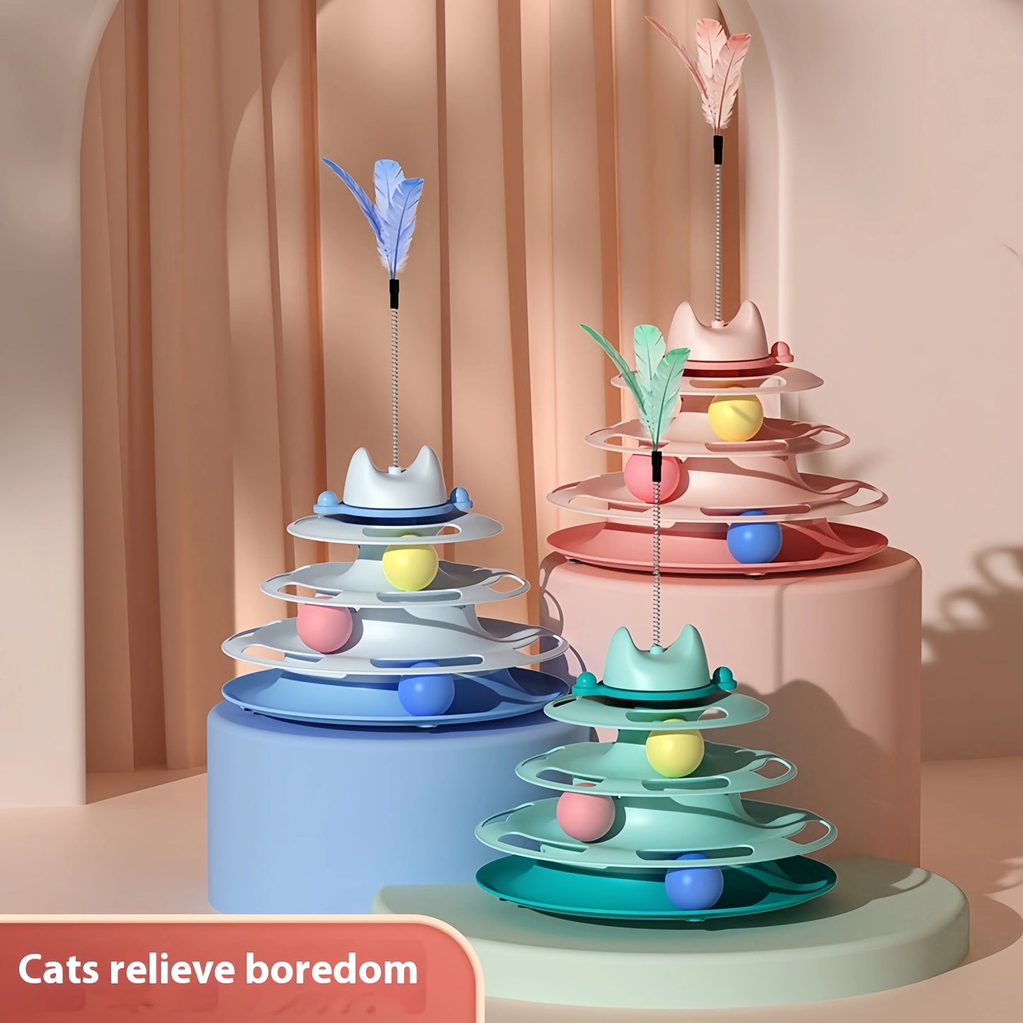 FelineGalaxy™ – Space-Inspired 4-Tier Cat Toy Tower with Rolling Balls & Feather Stick