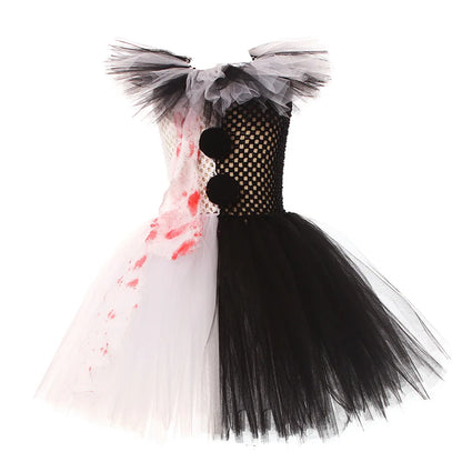 Grimtutu™ – Girls’ Halloween Killer Clown Dress-Up Costume