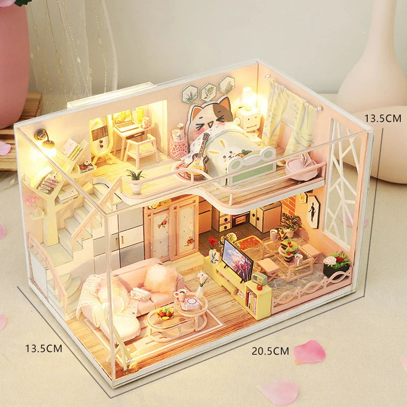 LuxeHaven™ Miniature Wooden Dollhouse – Elegant DIY Duplex Apartment 3D Puzzle with Exquisite Furniture