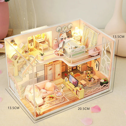LuxeHaven™ Miniature Wooden Dollhouse – Elegant DIY Duplex Apartment 3D Puzzle with Exquisite Furniture