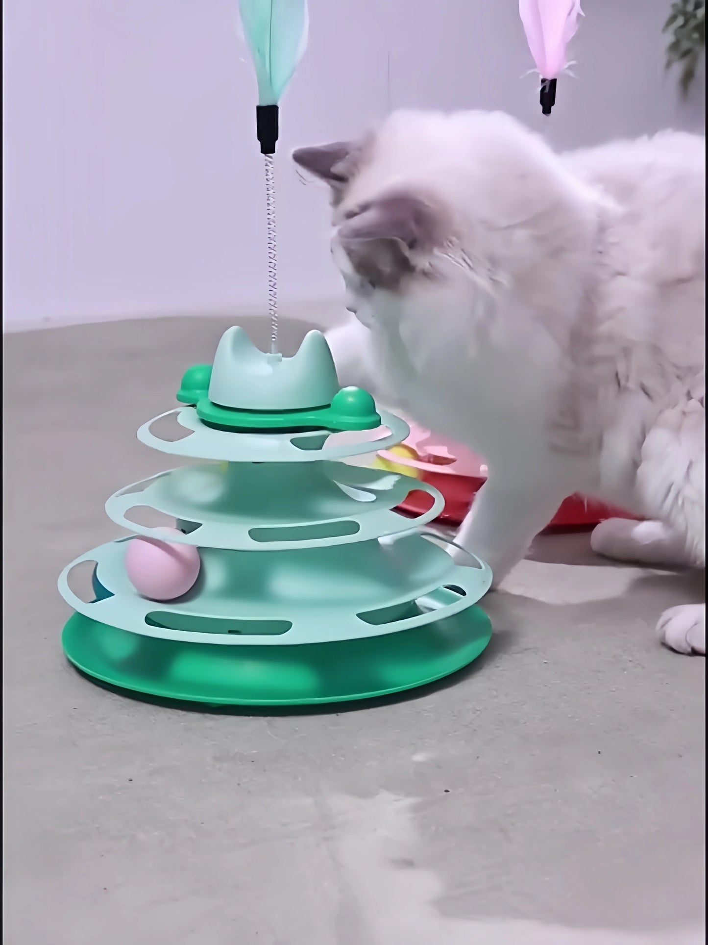 FelineGalaxy™ – Space-Inspired 4-Tier Cat Toy Tower with Rolling Balls & Feather Stick