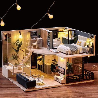 LuxeHaven™ Miniature Wooden Dollhouse – Elegant DIY Duplex Apartment 3D Puzzle with Exquisite Furniture