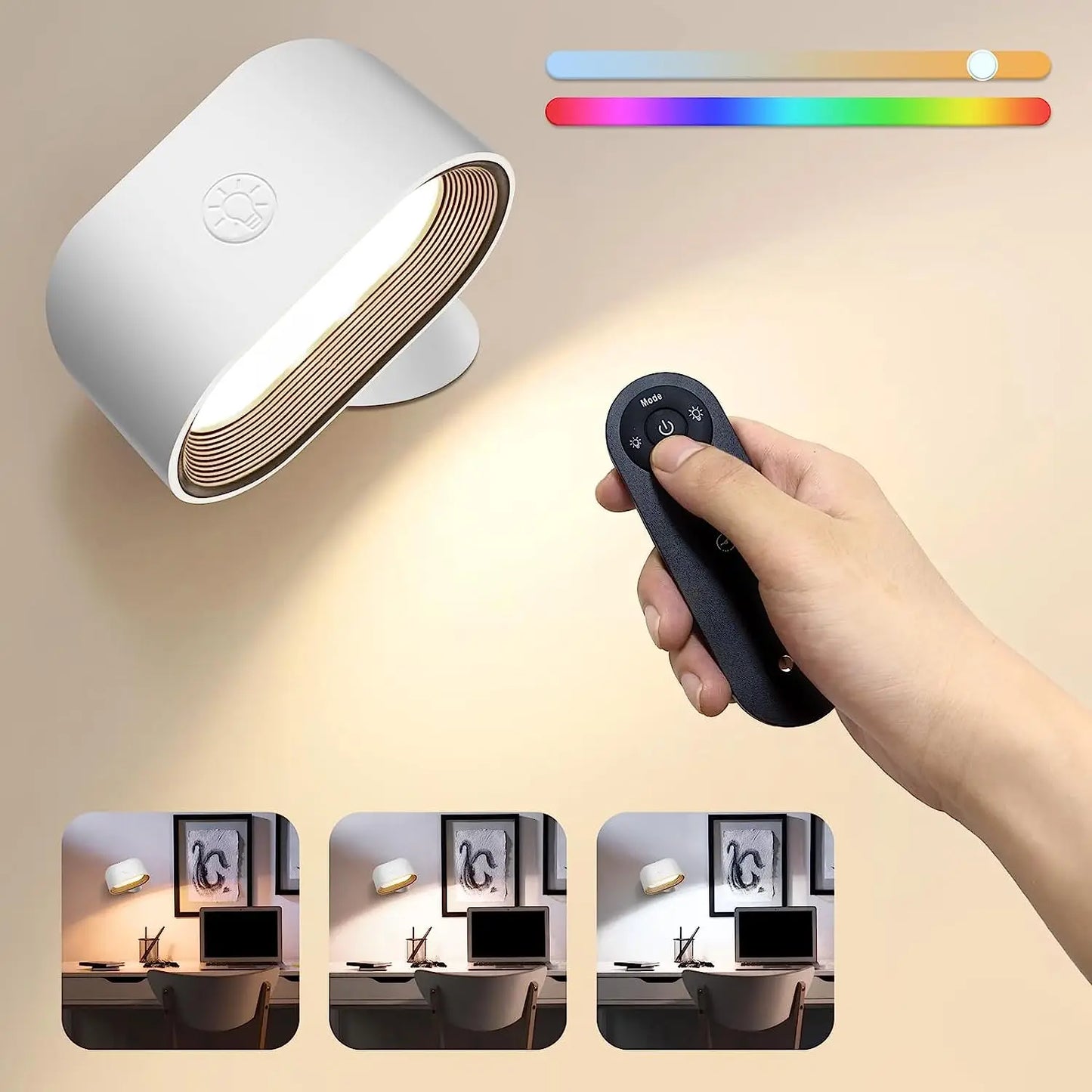 LumaSphere™ – 360° Rotating LED Wall Lamp with Remote & Colour-Changing Magic