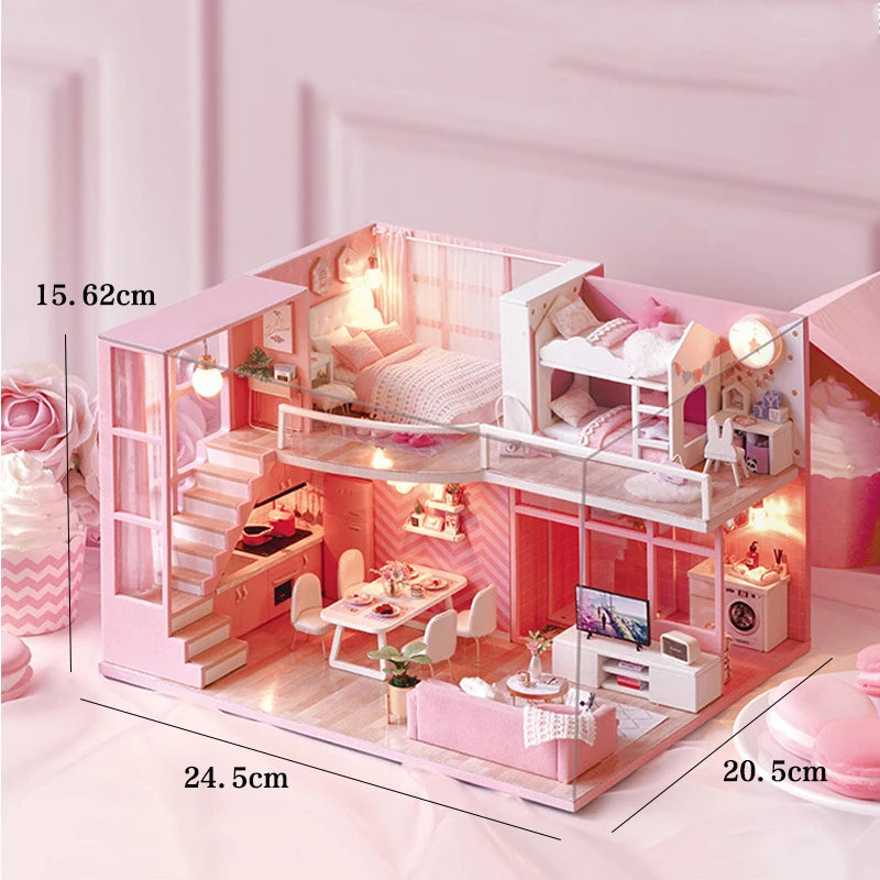 LuxeHaven™ Miniature Wooden Dollhouse – Elegant DIY Duplex Apartment 3D Puzzle with Exquisite Furniture