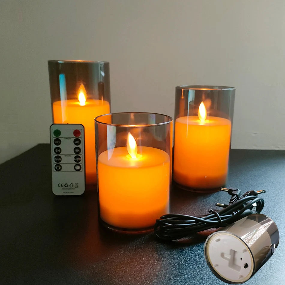 USB Rechargeable LED Candles – 3pcs Set with Remote Control
