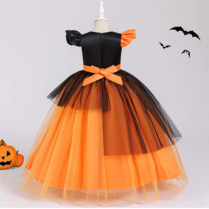 Glowbelle™ – Pumpkin Witch Party Dress for Girls