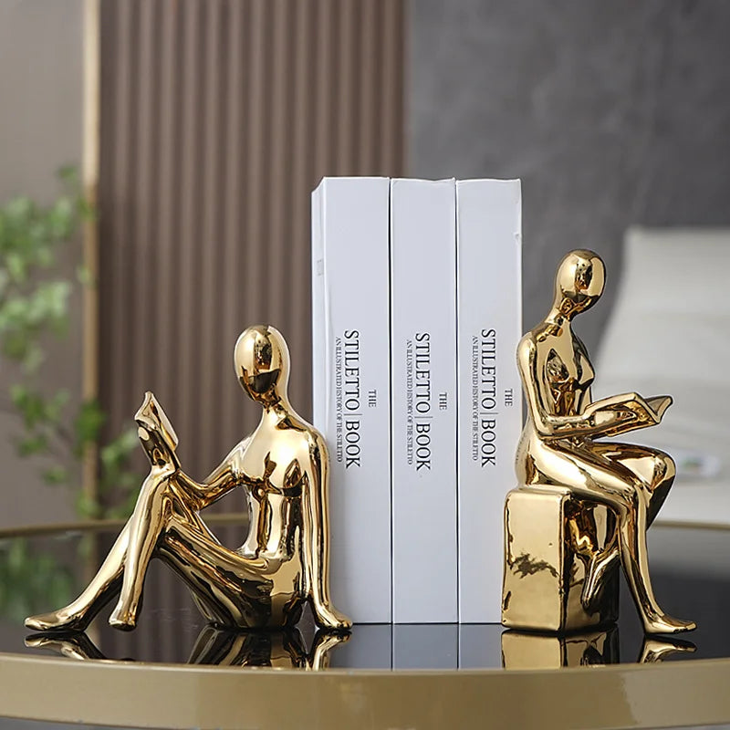 GraceHold™ – Modern Ceramic Girl Bookends for Stylish Home & Study Decor