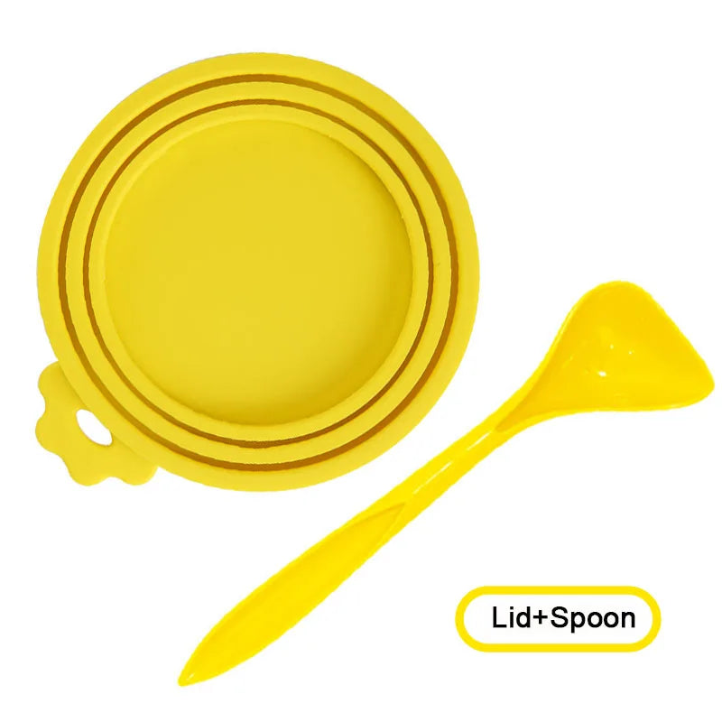 2pcs Reusable Pet Food Can Cover and Spoon Set