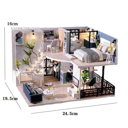 LuxeHaven™ Miniature Wooden Dollhouse – Elegant DIY Duplex Apartment 3D Puzzle with Exquisite Furniture