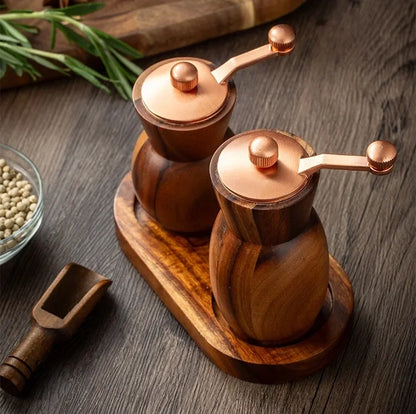 SpiceOak™ – Wooden Pepper & Salt Grinder Set with Base