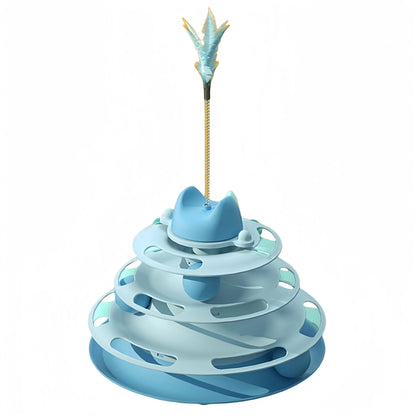 FelineGalaxy™ – Space-Inspired 4-Tier Cat Toy Tower with Rolling Balls & Feather Stick